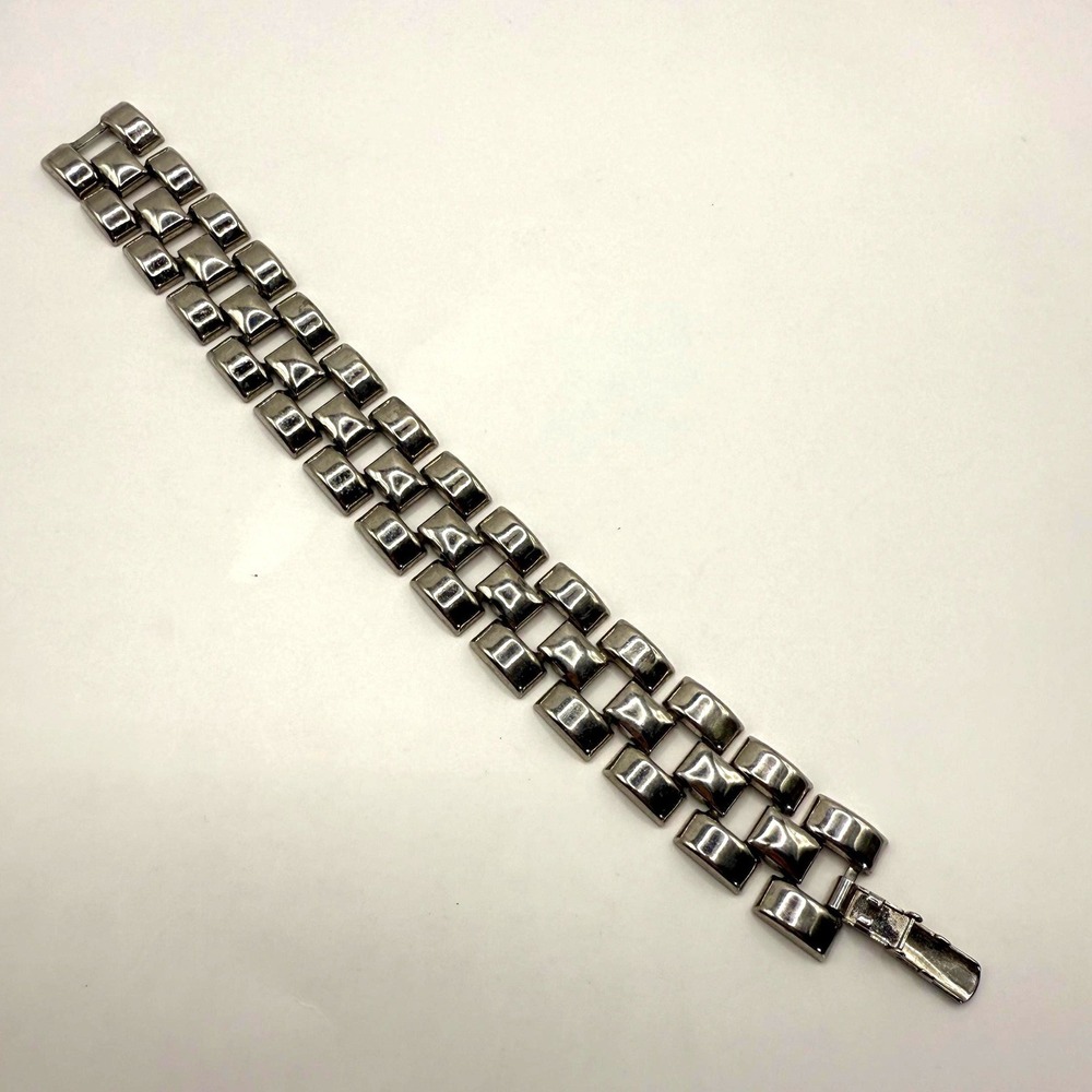 Vintage Silver Tone‎ Geometric Link Bracelet – Chunky Modernist Statem